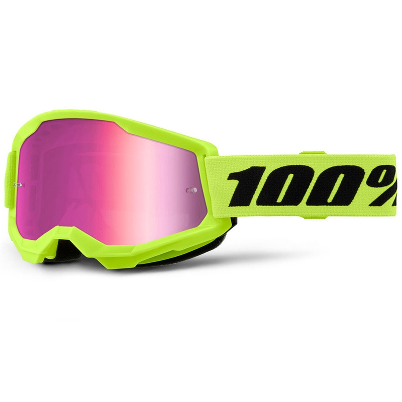 Lasten motocrosslasit 100% STRATA 2 fluo keltainen vaaleanpunaisella pleksillä varustettuna