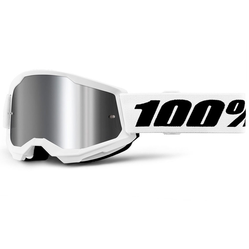 Lasten motocrosslasit 100% STRATA 2 valkoinen hopeisella pleksillä