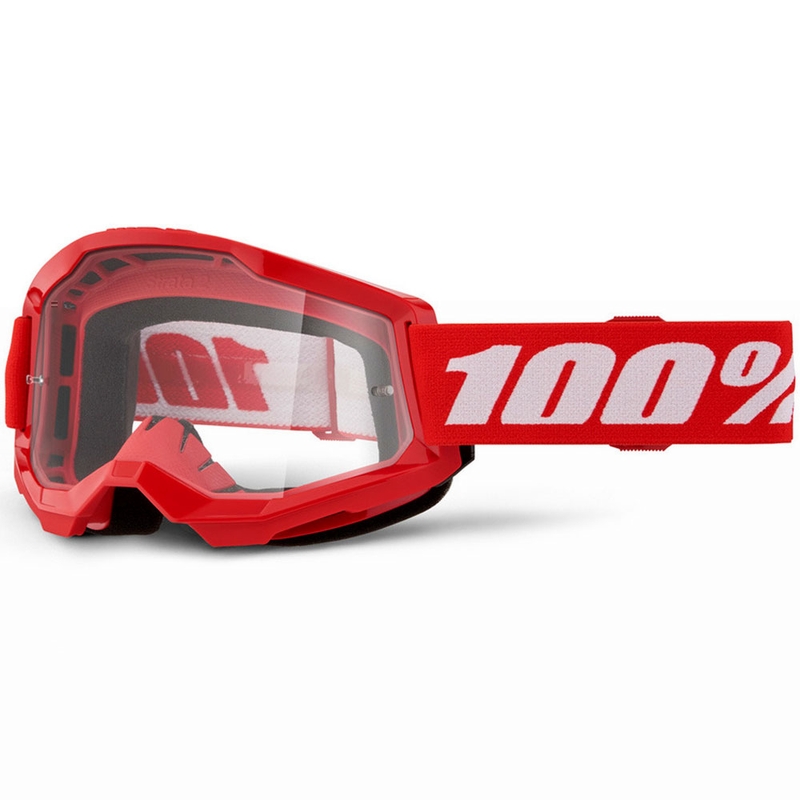 Lasten motocrosslasit 100% STRATA 2 punainen kirkkaalla pleksillä varustettuna