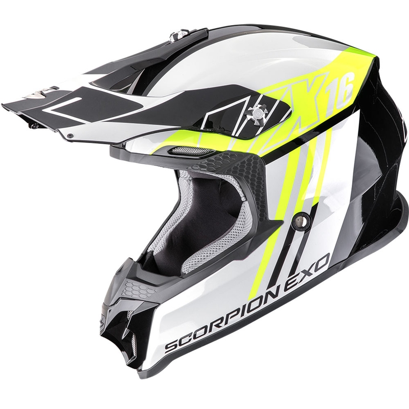 Motocross kypärä Scorpion VX-16 EVO Air Lignes musta-fluo keltainen