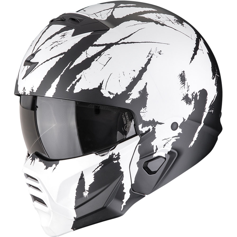 Avoin kypärä maskilla Scorpion EXO-COMBAT II Marauder mattamusta ja valkoinen