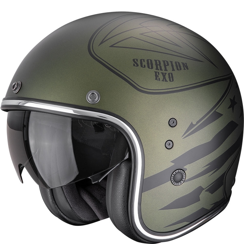 Avoin moottoripyöräilykypärä Scorpion Belfast Dawg matta vihreä