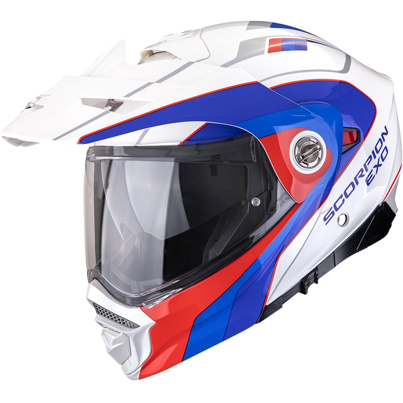 Enduro-moottoripyöräkypärä Scorpion ADX-2 Kamps valkoinen-punainen-sininen