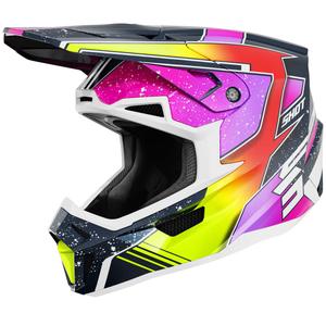 Motocross kypärä Shot Lite Racing helmiäisen sininen-fluo keltainen