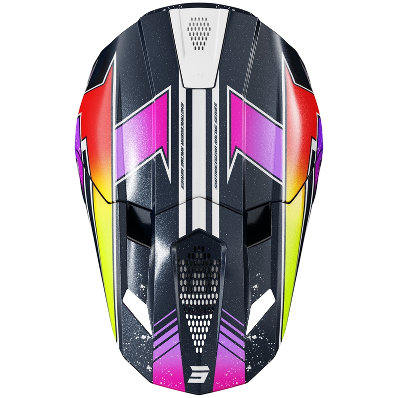 Motocross kypärä Shot Lite Racing helmiäisen sininen-fluo keltainen