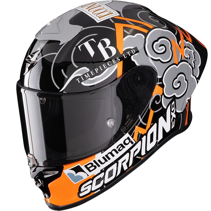 Integroitu moottoripyöräilykypärä Scorpion EXO-R1 EVO Air FIM RACING #1 Replica Aron 2024 musta-oranssi-harmaa