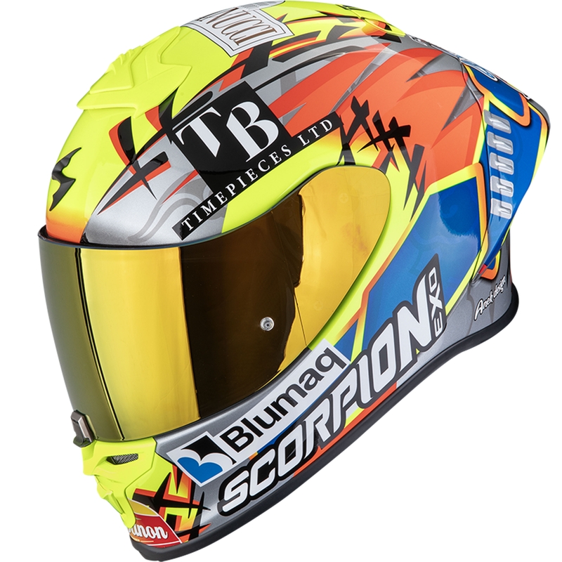 Integraalinen moottoripyöräilykypärä Scorpion EXO-R1 EVO II Air Aron Misano hopea-fluo-kelta-sininen