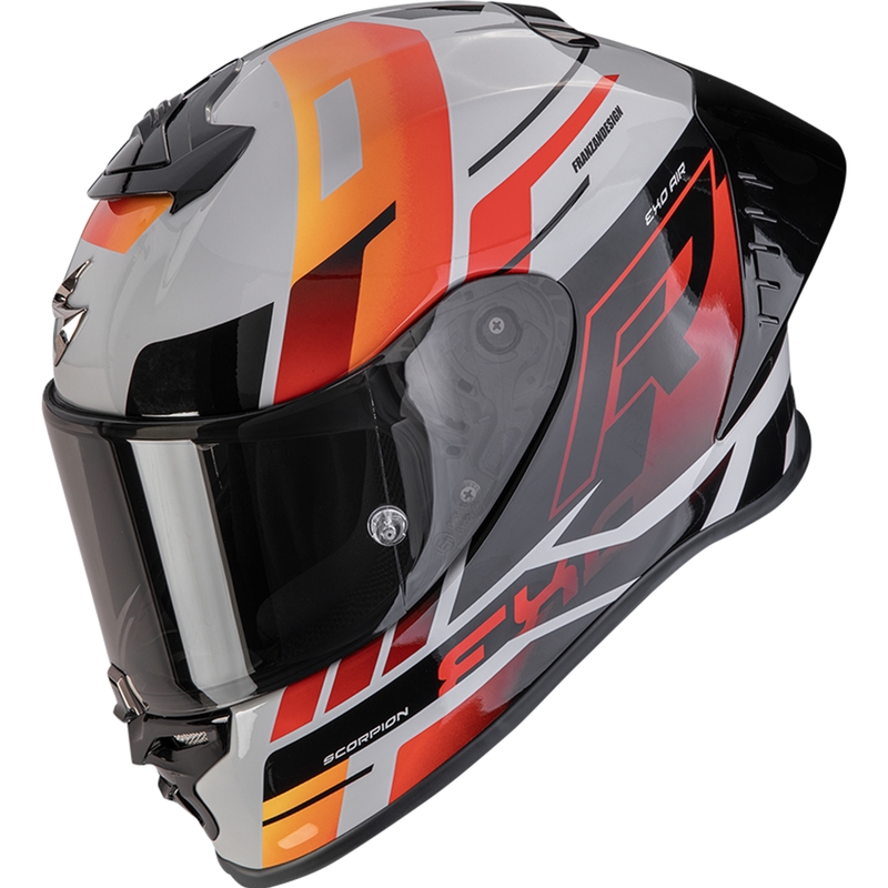 Integroitu moottoripyöräilykypärä Scorpion EXO-R1 EVO II Air Adrenaline harmaa-punainen-oranssi