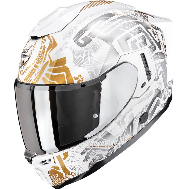 Integroitu moottoripyöräilykypärä Scorpion EXO-1500 Air Apus pearl valkoinen-harmaa-kultainen