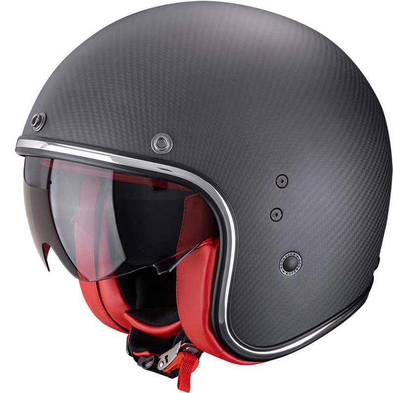 Avoin moottoripyöräilykypärä Scorpion Belfast EVO Carbon Solid Matta Musta-Punainen