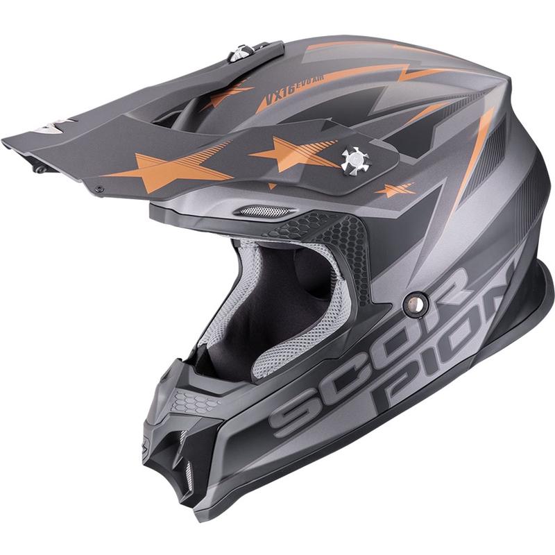 Motocross kypärä Scorpion VX-16 EVO Air Patriot hopea-musta-kupari