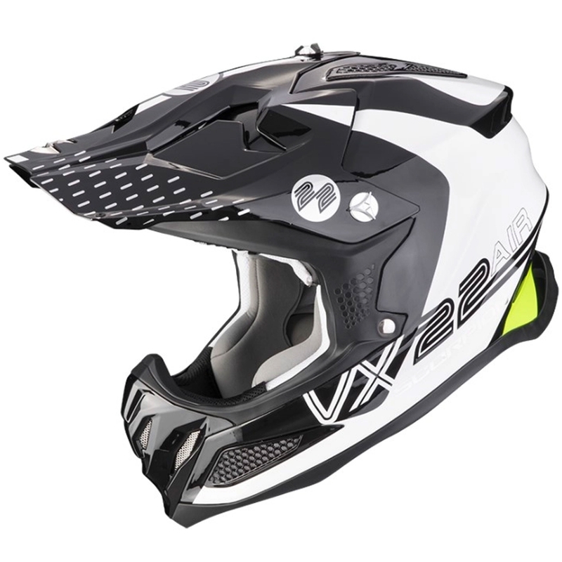 Motocross kypärä Scorpion VX-22 Air Ares musta-valkoinen-fluo keltainen