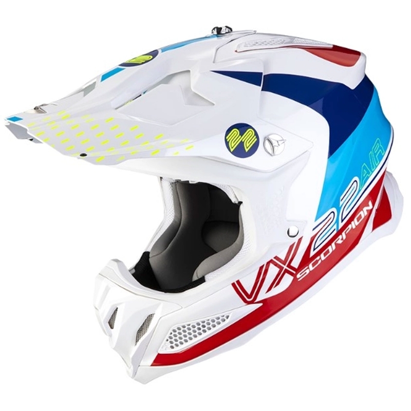 Motocross kypärä Scorpion VX-22 Air Ares valkoinen-sininen-punainen