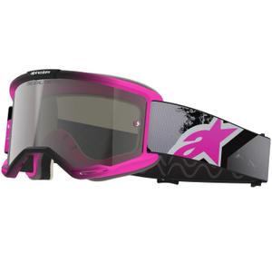 Alpinestars Vision 5 Lahnd fluo vaaleanpunainen-harmaa-musta-valkoiset motocrosslasit, joissa on hopea peililinssi