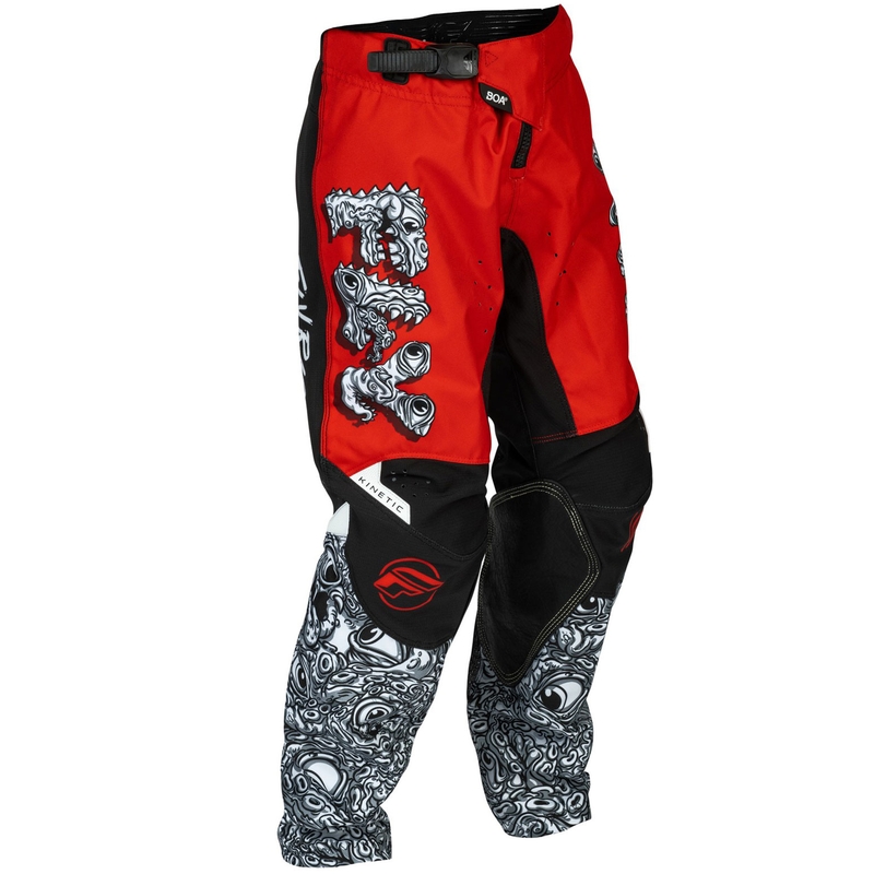 Lasten motocross housut FLY Racing - USA Kinetic Mutant punainen, valkoinen ja musta.