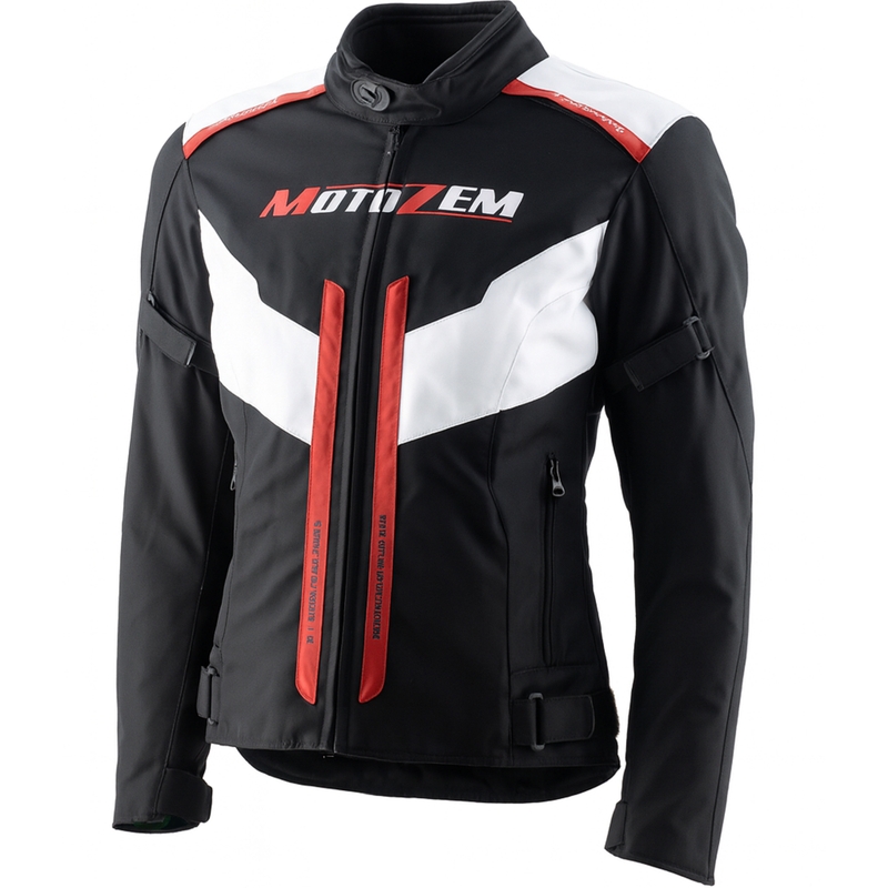 Naisten moottoripyörätakki Motozem Team 2 musta-valkoinen