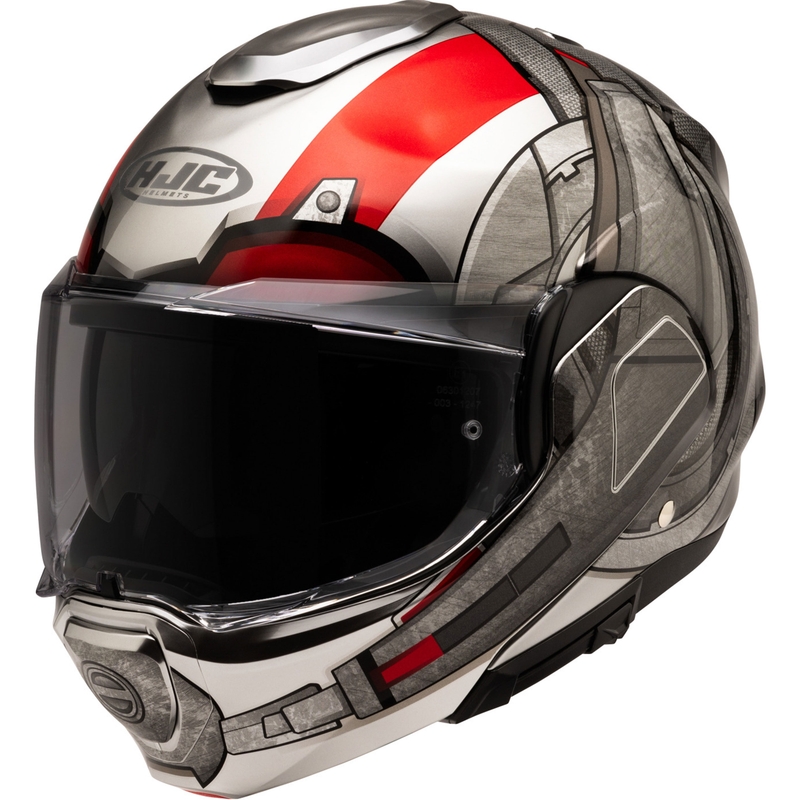 HJC F100 Ant-Man Marvel MC1 harmaa-punainen flip-up moottoripyöräilykypärä