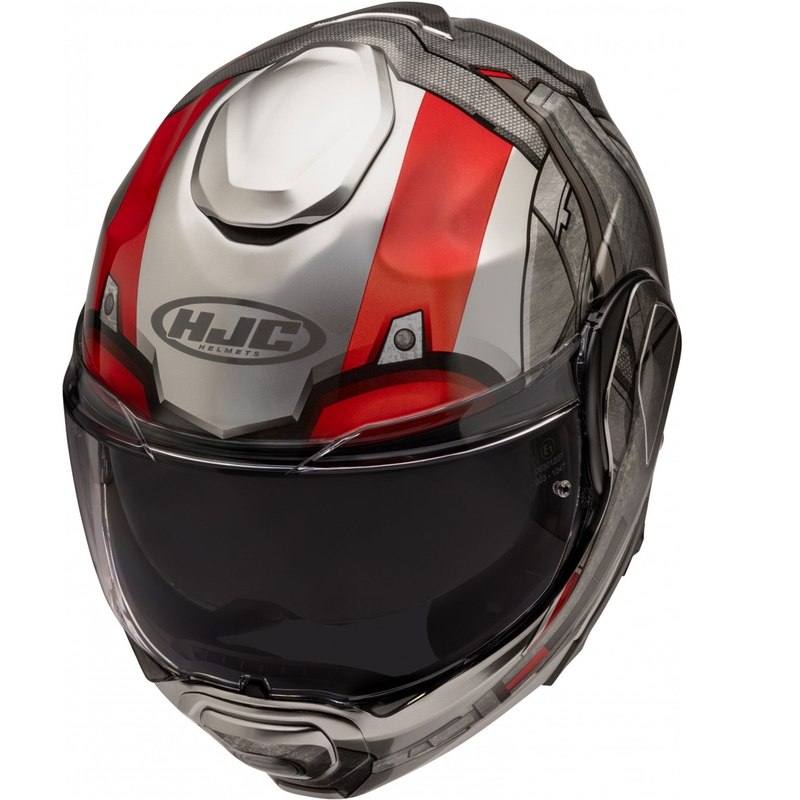 HJC F100 Ant-Man Marvel MC1 harmaa-punainen flip-up moottoripyöräilykypärä