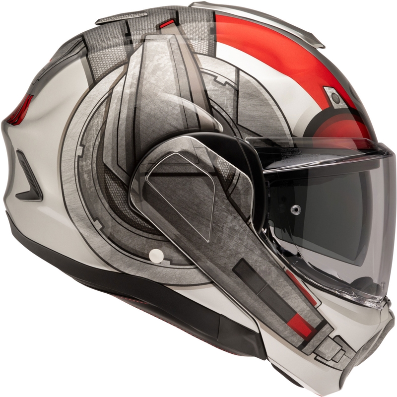 HJC F100 Ant-Man Marvel MC1 harmaa-punainen flip-up moottoripyöräilykypärä