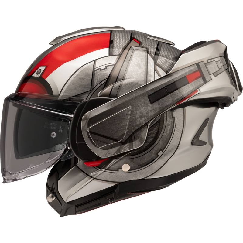 HJC F100 Ant-Man Marvel MC1 harmaa-punainen flip-up moottoripyöräilykypärä