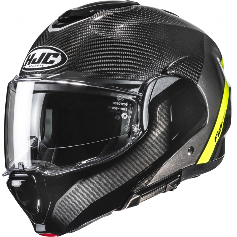 HJC F100 Carbon Stan MC3H musta-fluo-keltainen kokoontaitettava moottoripyöräilykypärä