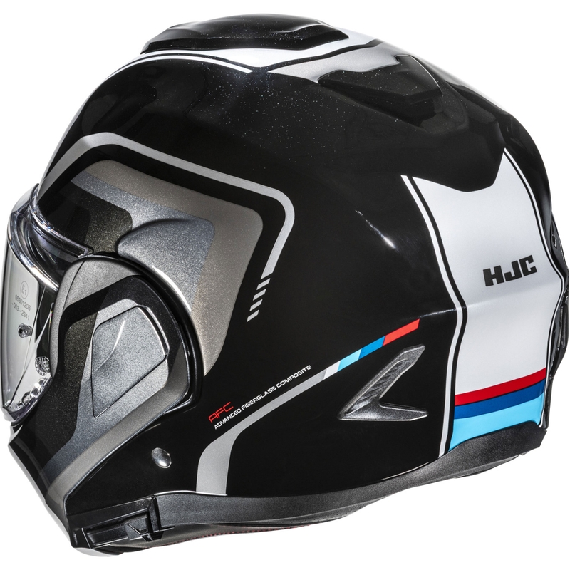 HJC F100 Reff MC21 musta-hopea-valkoinen moottoripyöräilykypärä Flip-up kypärä