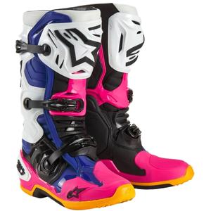 Alpinestars Tech 10 Limited Edition Coast White-Dark Blue-Pink-Fluo Yellow-Orange-Black Moottoripyöräilykengät
