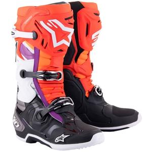 Alpinestars Tech 10 oranssi-keltainen-violetti-valko-musta moottoripyöräsaappaat