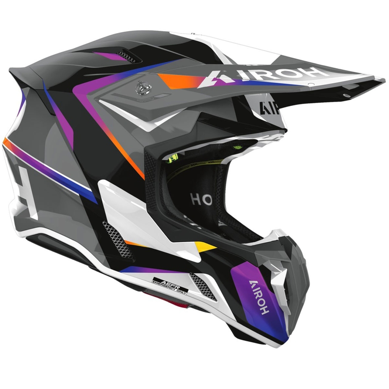 Motocross kypärä Airoh Twist 3 Hustle kiiltävä harmaa-violetti