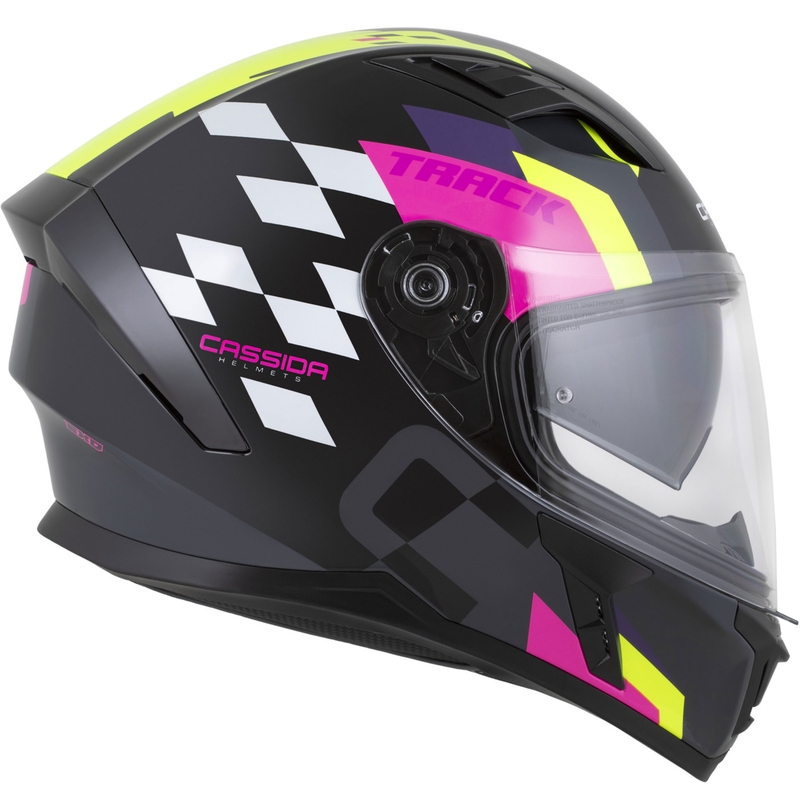 Cassida Orbit Track Musta-vaaleanpunainen-violetti-keltainen-valkoinen integroitu moottoripyöräilykypärä