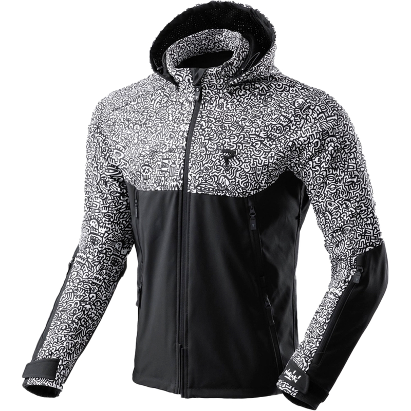 Softshell Moottoripyöräily takki Rebelhorn Slash Noriaki musta ja valkoinen