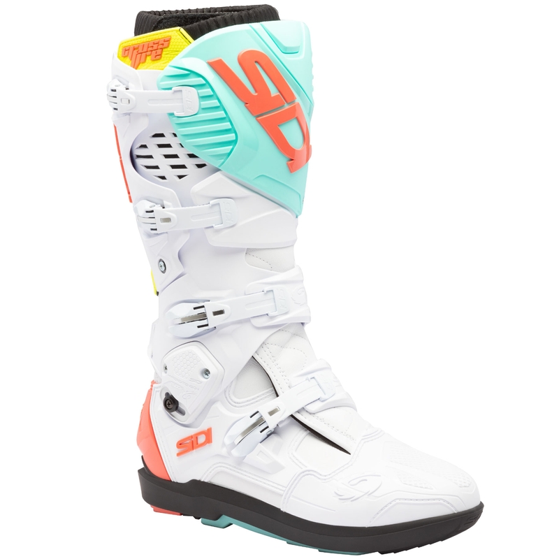 SiDi Crossfire 3 SRS moottoripyöräsaappaat valkoinen-fluo mint-fluo koralli