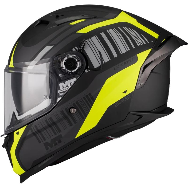 Kokokasvoinen moottoripyöräkypärä MT Braker SV Cockpit B13 mattamusta-harmaa-fluo-keltainen