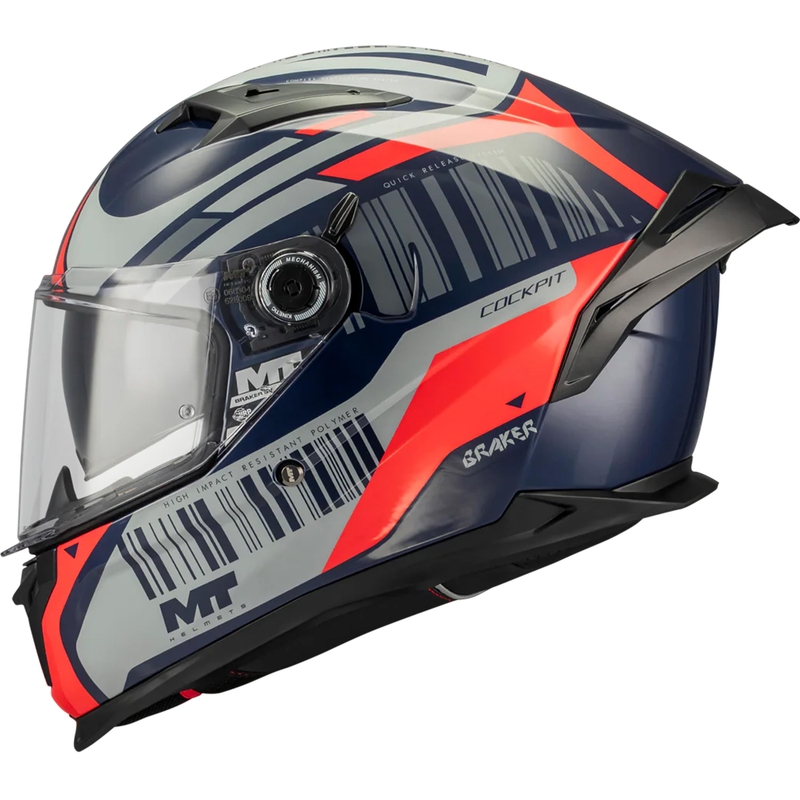 Kokokasvoinen moottoripyöräkypärä MT Braker SV Cockpit B5 sini-harmaa-punainen