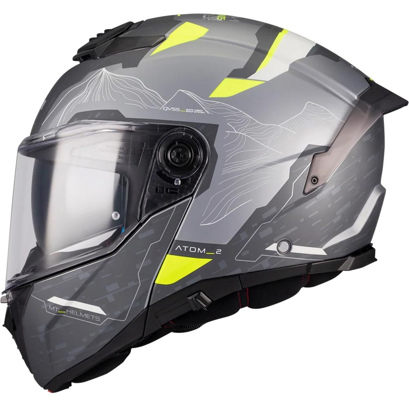 Avattava moottoripyöräkypärä MT Atom 2 SV Highlands E2 mattamusta-harmaa-fluo-keltainen