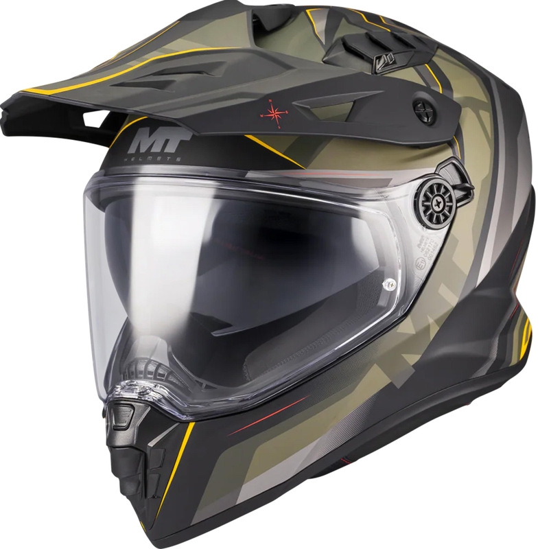 Enduro-moottoripyöräkypärä MT Track SV Questor B6 mattamusta-vihreä-ruskea-fluo-keltainen