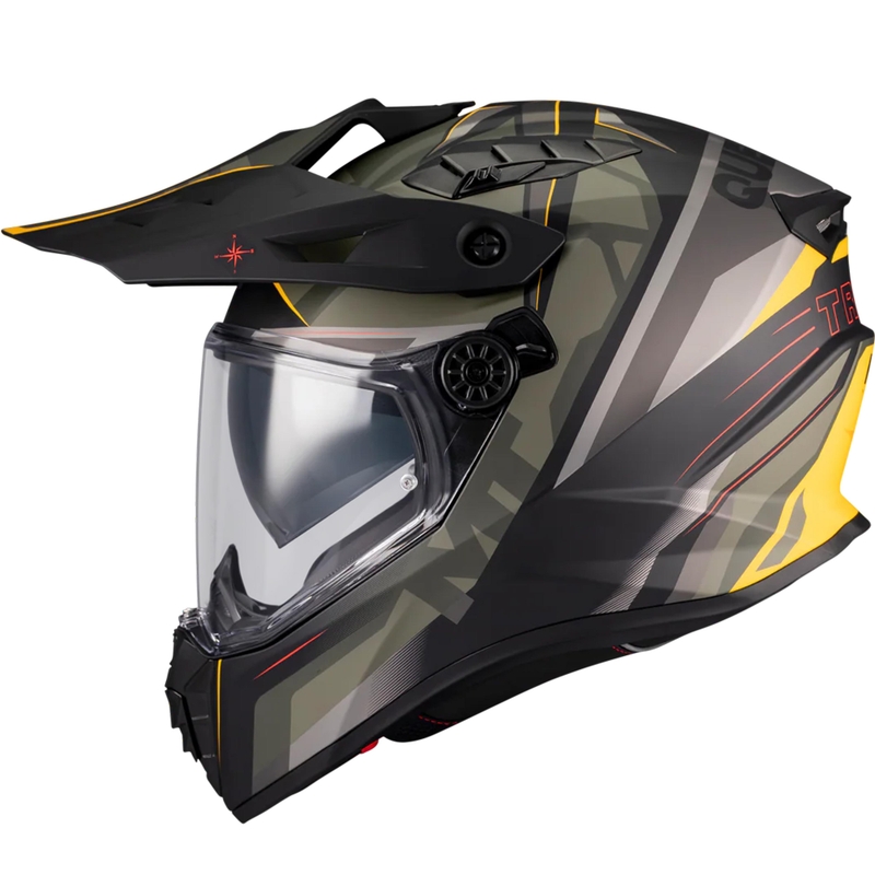 Enduro-moottoripyöräkypärä MT Track SV Questor B6 mattamusta-vihreä-ruskea-fluo-keltainen