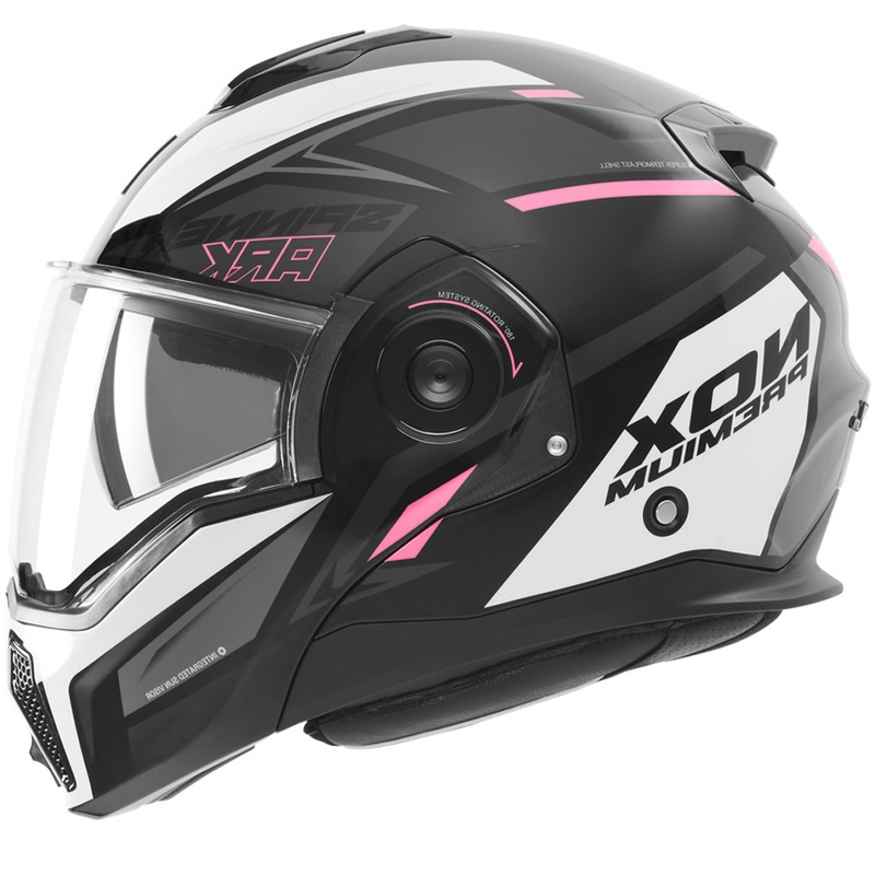 Avattava moottoripyöräkypärä NOX PREMIUM Spinner musta-valko-pinkki