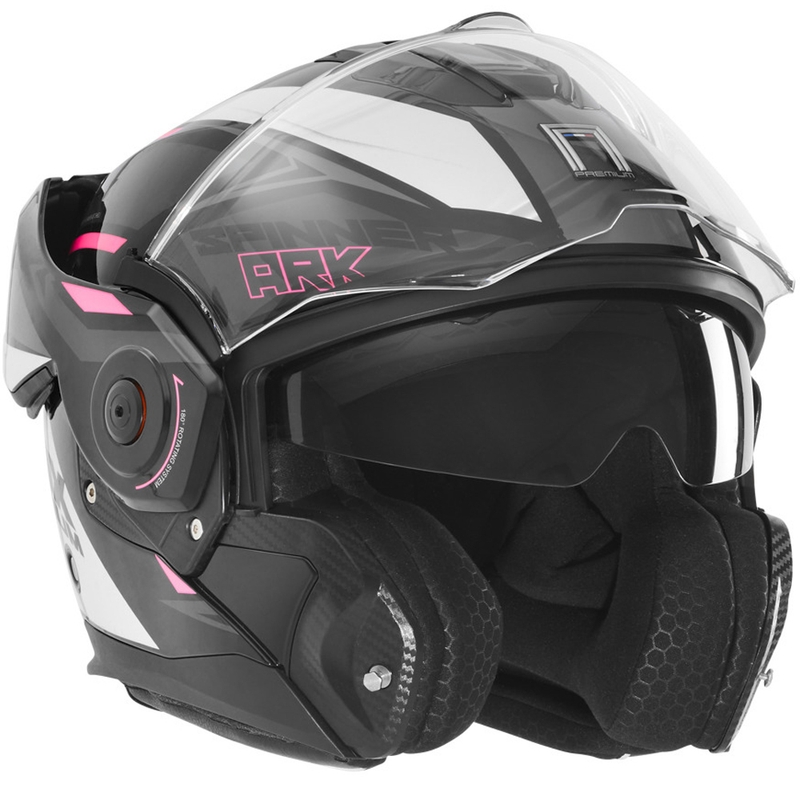 Avattava moottoripyöräkypärä NOX PREMIUM Spinner musta-valko-pinkki