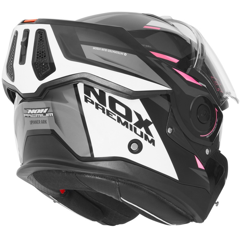 Avattava moottoripyöräkypärä NOX PREMIUM Spinner musta-valko-pinkki