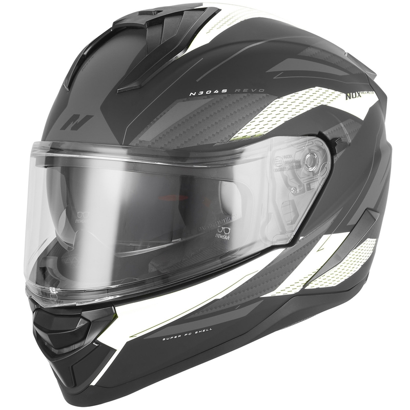 Kokokasvoinen moottoripyöräkypärä NOX N304-S REVO mattamusta-valkoinen