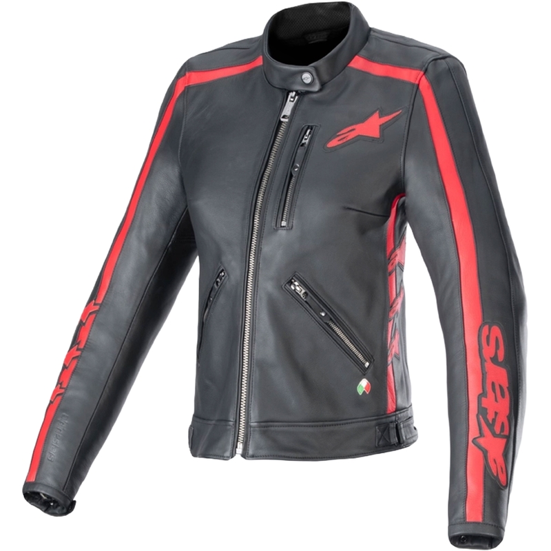 Alpinestars Stella Dyno Naisten nahkainen moottoripyörä takki Musta ja punainen