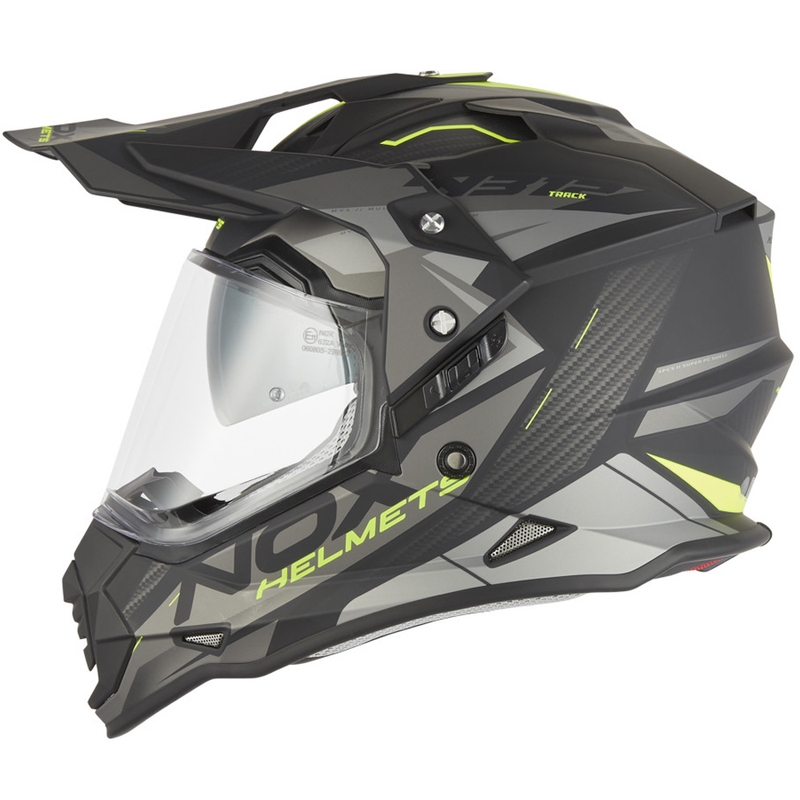 Enduro-moottoripyöräkypärä NOX N312 Track mattamusta-fluo-keltainen