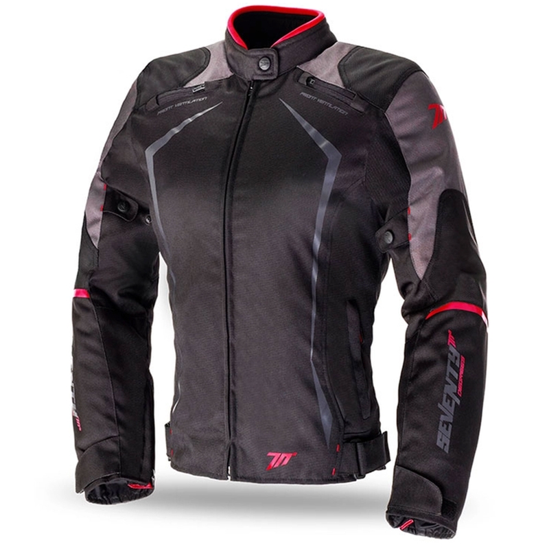 Naisten moottoripyörätakki SEVENTY DEGREES SD-JR49 musta-punainen