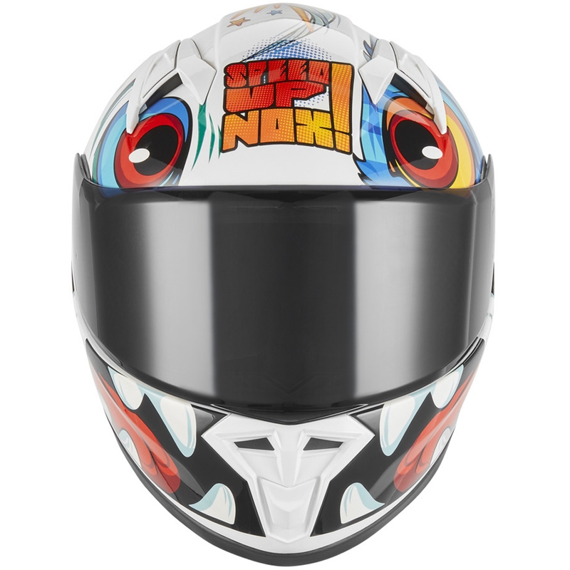 Lasten täysikokoinen moottoripyöräkypärä NOX N731 Scrappy valkoinen-monivärinen