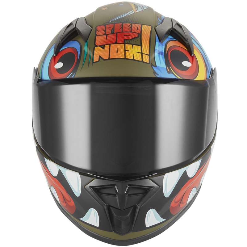 Lasten täysikokoinen moottoripyöräkypärä NOX N731 Scrappy khaki-monivärinen