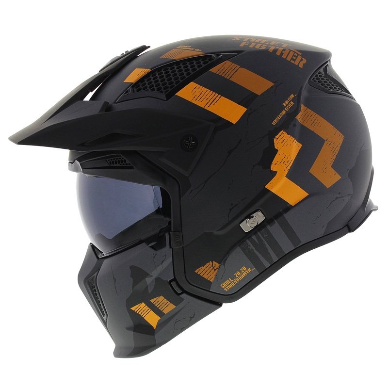Avokypärä maskilla MT Streetfighter SV S Skull A12 harmaanoranssi iridiumvisiirillä - II. laatu