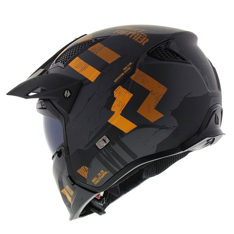 Avokypärä maskilla MT Streetfighter SV S Skull A12 harmaanoranssi iridiumvisiirillä - II. laatu