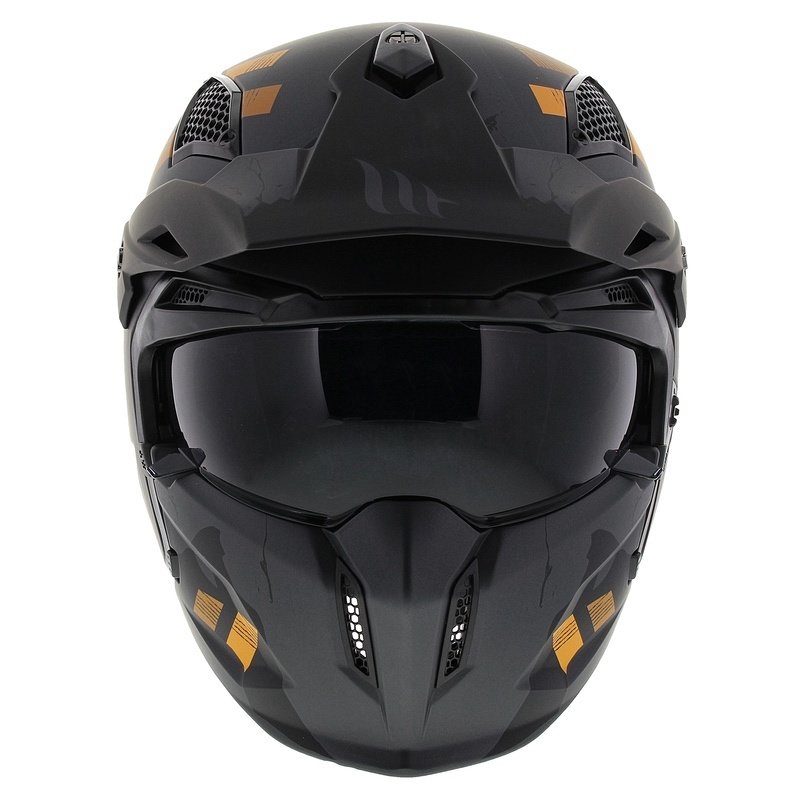 Avokypärä maskilla MT Streetfighter SV S Skull A12 harmaanoranssi iridiumvisiirillä - II. laatu