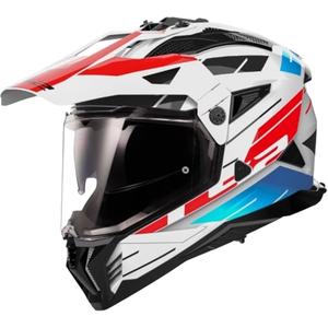 Enduro moottoripyöräilykypärä LS2 MX702 PIONEER II NAMIB valkoinen-sininen-punainen